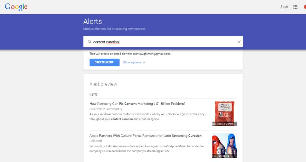 how to create a google alert